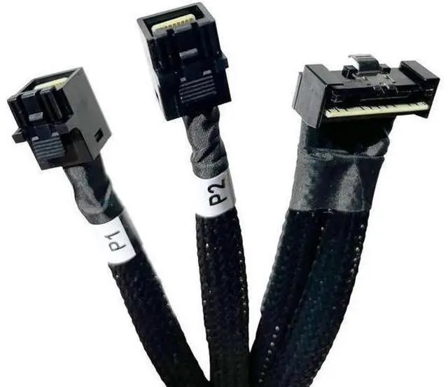 Main image of 80cm SlimSAS LP 8X to 2×MiniSAS HD 4X Cable, SFF8654 LP 74Pin to 2×SFF8643 36Pin, Compatible with DELL H750/H755 Servers