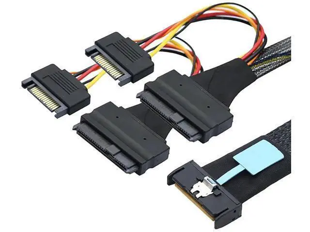 Alt view image 5 of 6 - 19.68 Inches Slimline SAS MCIO 8i 74Pin to Dual SFF8639 Server Cable with 15Pin Power Cable, 24Gbps HighSpeed Server Data Cable