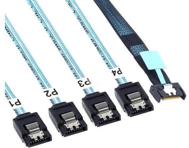 Main image of SlimSAS 8654 MCIO 4i 38Pin to 4×SATA Cable, PCIe 5.0 Server 12G HighSpeed Data Cable, 39.37 Inches