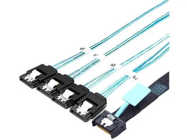 Alt view image 2 of 6 - SlimSAS 8654 MCIO 4i 38Pin to 4×SATA Cable, PCIe 5.0 Server 12G HighSpeed Data Cable, 39.37 Inches
