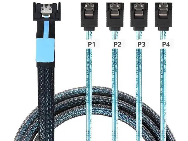 Alt view image 3 of 6 - SlimSAS 8654 MCIO 4i 38Pin to 4×SATA Cable, PCIe 5.0 Server 12G HighSpeed Data Cable, 39.37 Inches