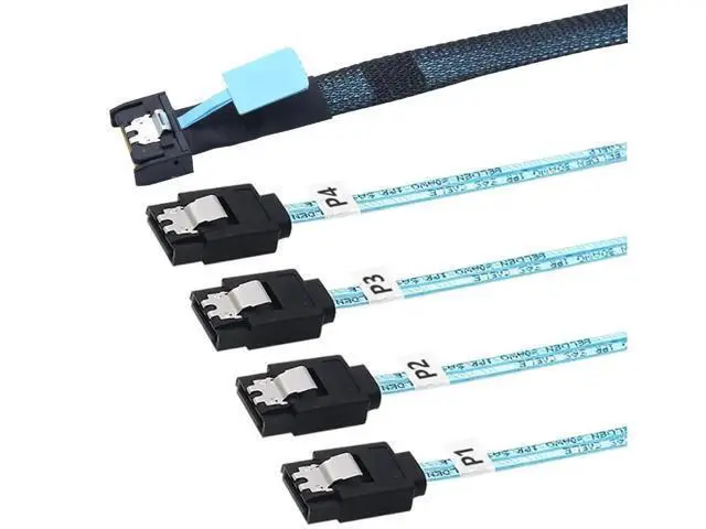 Alt view image 5 of 6 - SlimSAS 8654 MCIO 4i 38Pin to 4×SATA Cable, PCIe 5.0 Server 12G HighSpeed Data Cable, 39.37 Inches