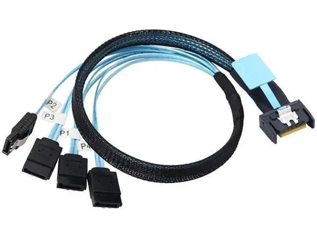 Alt view image 6 of 6 - SlimSAS 8654 MCIO 4i 38Pin to 4×SATA Cable, PCIe 5.0 Server 12G HighSpeed Data Cable, 39.37 Inches