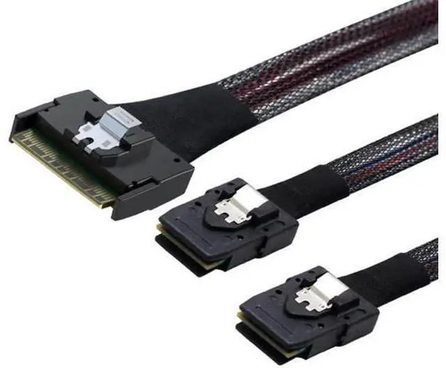 Alt view image 2 of 6 - SlimSAS SFF8654 8i 74Pin to 2×SFF8087 Mini SAS Fanout Cable, 12Gbps HighSpeed Internal Server Cable, AntiMisplug Design, 32AWG 85Ohm Impedance, 0.5M