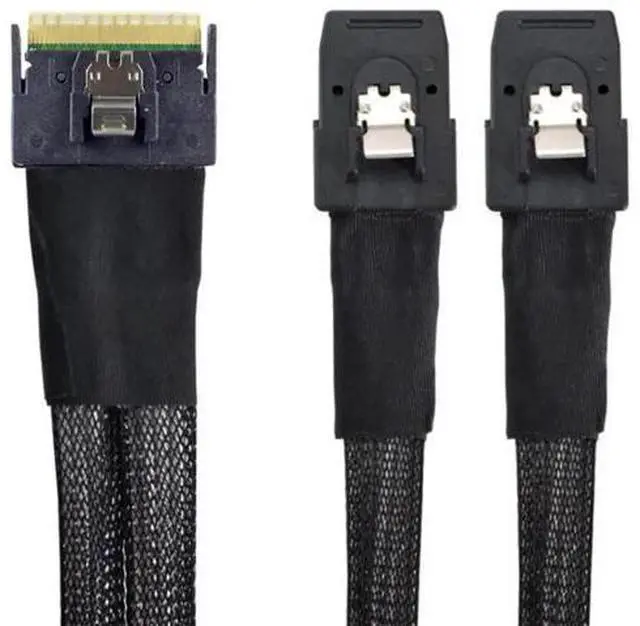 Alt view image 4 of 6 - SlimSAS SFF8654 8i 74Pin to 2×SFF8087 Mini SAS Fanout Cable, 12Gbps HighSpeed Internal Server Cable, AntiMisplug Design, 32AWG 85Ohm Impedance, 0.5M