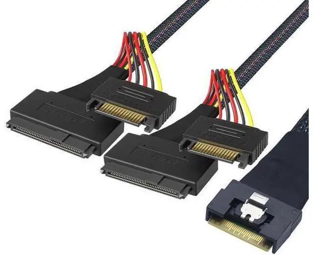 Alt view image 2 of 6 - 0.5m Slimline SFF8654 8i to Dual SFF8639 U.2 + 15Pin Cable, 24Gbps HighSpeed Server Interconnect, 85Ohm Copper Wire