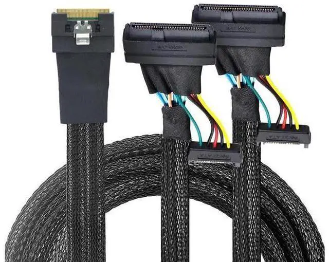 Alt view image 3 of 6 - 0.5m Slimline SFF8654 8i to Dual SFF8639 U.2 + 15Pin Cable, 24Gbps HighSpeed Server Interconnect, 85Ohm Copper Wire