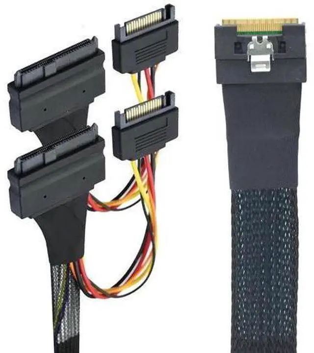 Alt view image 4 of 6 - 0.5m Slimline SFF8654 8i to Dual SFF8639 U.2 + 15Pin Cable, 24Gbps HighSpeed Server Interconnect, 85Ohm Copper Wire