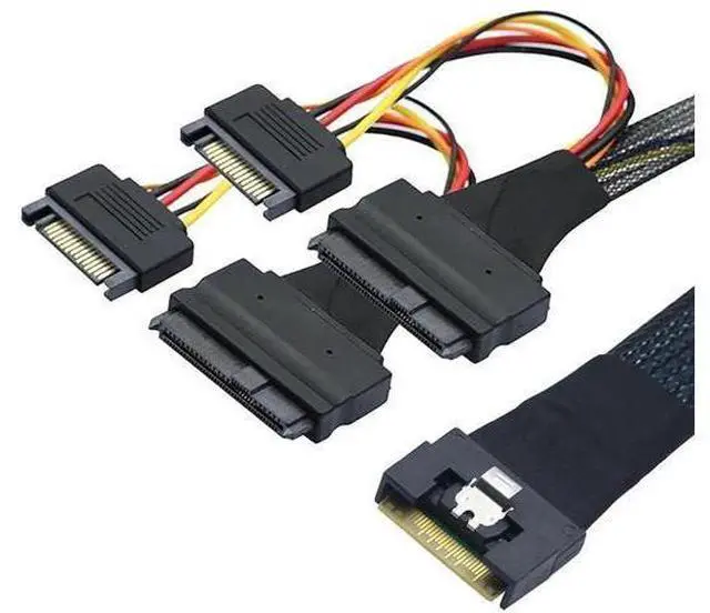 Alt view image 5 of 6 - 0.5m Slimline SFF8654 8i to Dual SFF8639 U.2 + 15Pin Cable, 24Gbps HighSpeed Server Interconnect, 85Ohm Copper Wire