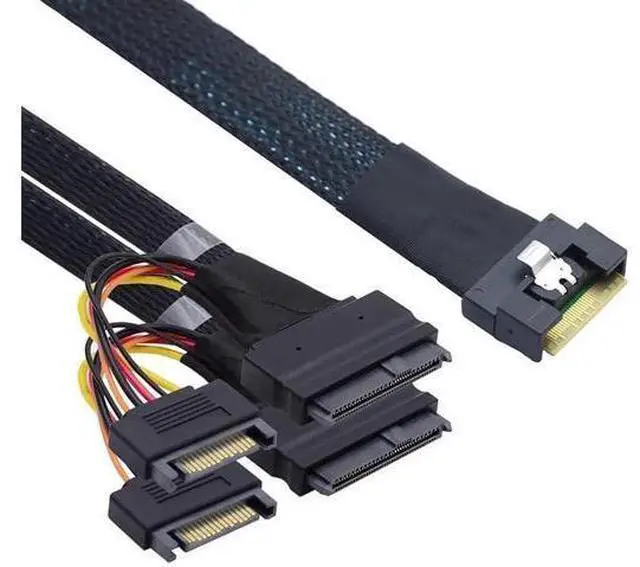 Alt view image 6 of 6 - 0.5m Slimline SFF8654 8i to Dual SFF8639 U.2 + 15Pin Cable, 24Gbps HighSpeed Server Interconnect, 85Ohm Copper Wire
