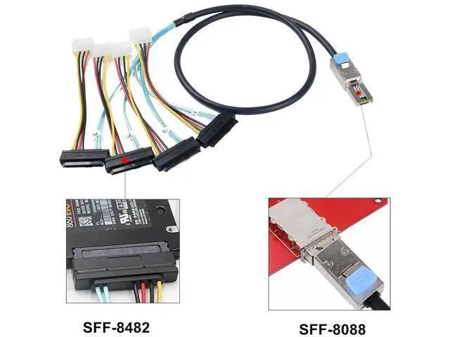 Alt view image 5 of 6 - MiniSAS SFF8088 26Pin to 4×SAS SFF8482 29Pin with Power Cable, Server Hard Drive Cable, 1M / 3.3FT