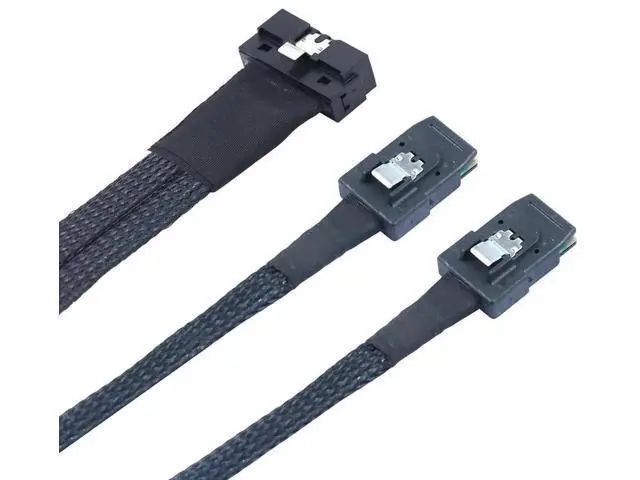 Alt view image 2 of 6 - PCIe Slimline LowProfile SFF8654 8i to 2×SFF8087 Internal Server Breakout Cable, 30AWG, 12Gbps HighSpeed Harness, 1m / 39.37in