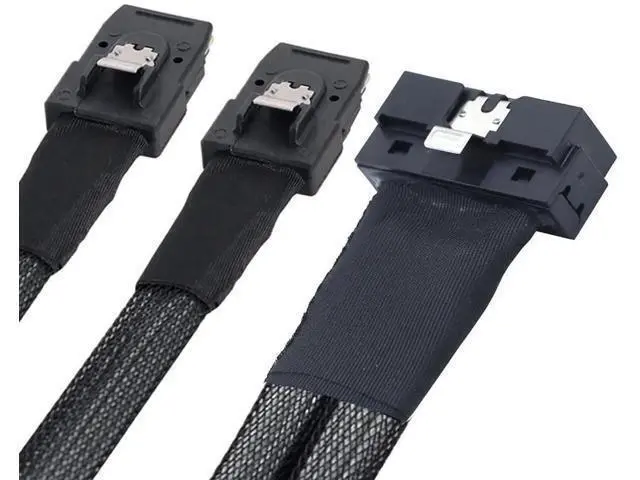 Alt view image 4 of 6 - PCIe Slimline LowProfile SFF8654 8i to 2×SFF8087 Internal Server Breakout Cable, 30AWG, 12Gbps HighSpeed Harness, 1m / 39.37in