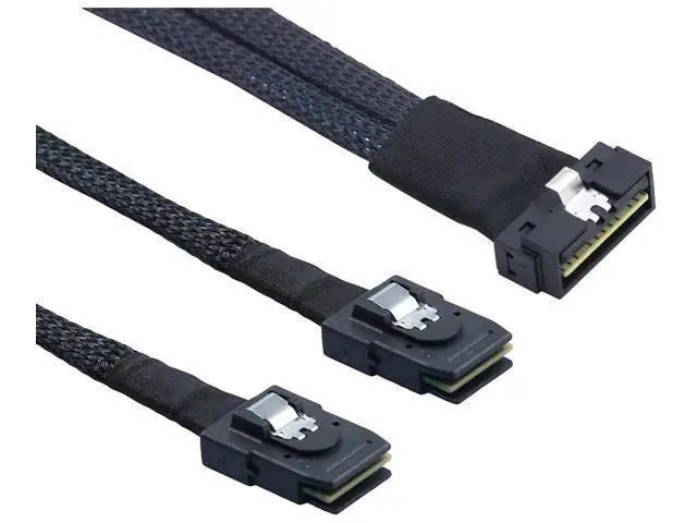 Alt view image 5 of 6 - PCIe Slimline LowProfile SFF8654 8i to 2×SFF8087 Internal Server Breakout Cable, 30AWG, 12Gbps HighSpeed Harness, 1m / 39.37in