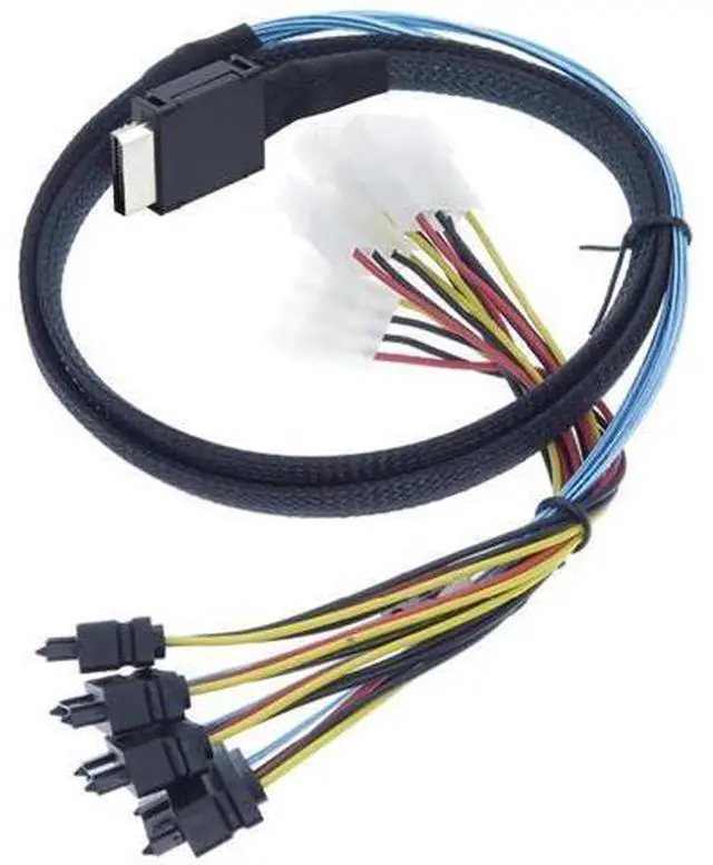 Main image of OCuLink PCIe SFF8611 4i to SAS 4×SFF8482 Cable with 4Pin Power, 12Gbps HighSpeed Server Connection Cable for SAS Hard Drive, RAID Controller & Storage Expansion, 0.5M/19.68in