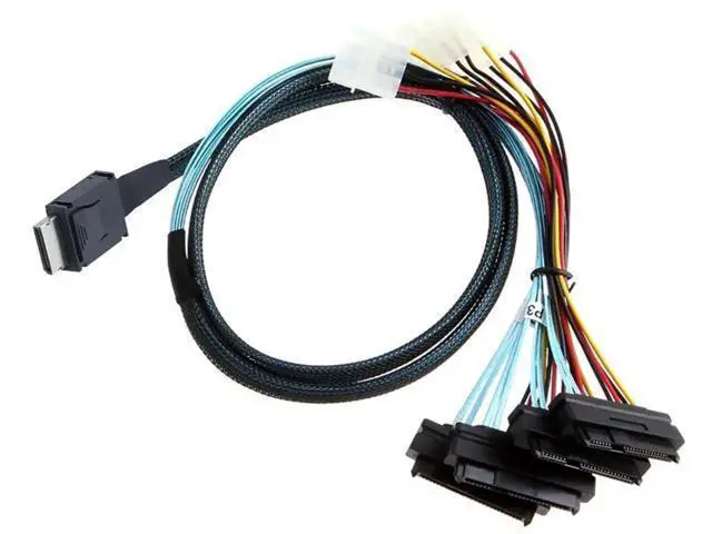 Alt view image 2 of 6 - OCuLink PCIe SFF8611 4i to SAS 4×SFF8482 Cable with 4Pin Power, 12Gbps HighSpeed Server Connection Cable for SAS Hard Drive, RAID Controller & Storage Expansion, 0.5M/19.68in