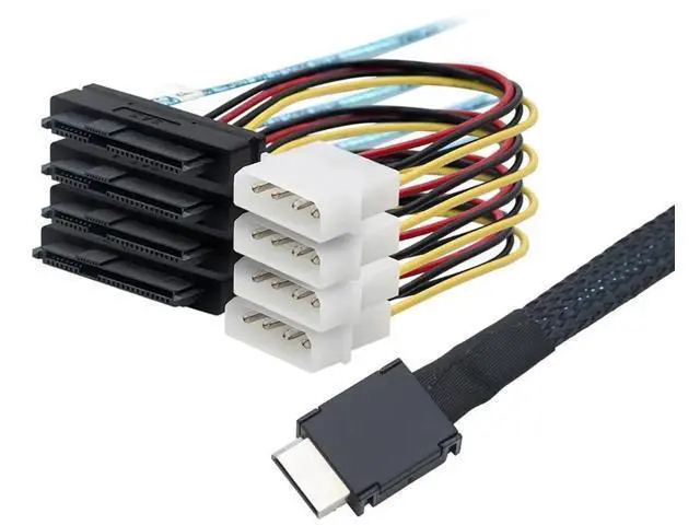 Alt view image 5 of 6 - OCuLink PCIe SFF8611 4i to SAS 4×SFF8482 Cable with 4Pin Power, 12Gbps HighSpeed Server Connection Cable for SAS Hard Drive, RAID Controller & Storage Expansion, 0.5M/19.68in