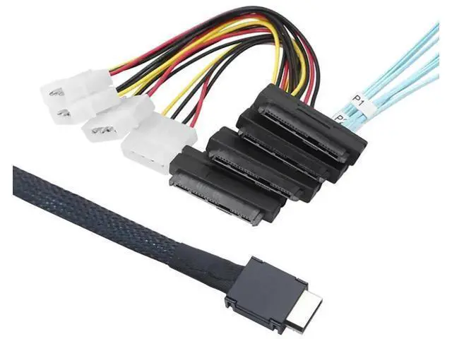 Alt view image 6 of 6 - OCuLink PCIe SFF8611 4i to SAS 4×SFF8482 Cable with 4Pin Power, 12Gbps HighSpeed Server Connection Cable for SAS Hard Drive, RAID Controller & Storage Expansion, 0.5M/19.68in