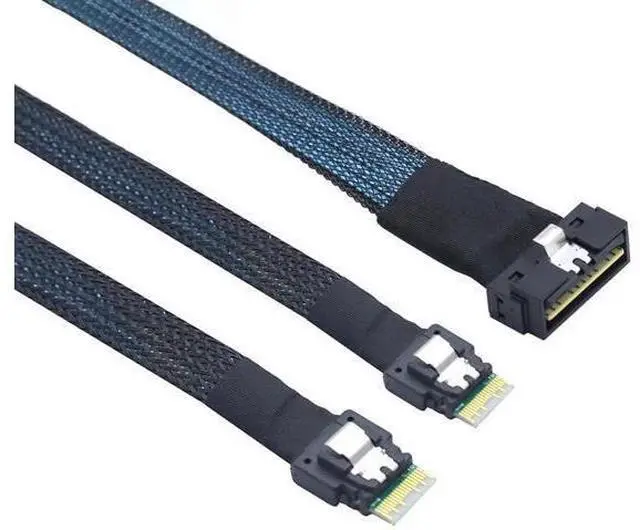 Main image of PCIe SlimSAS LP LowProfile SFF8654 8i to Dual SFF8654 4i Cable, 12G HighSpeed Server Interconnect, 1M