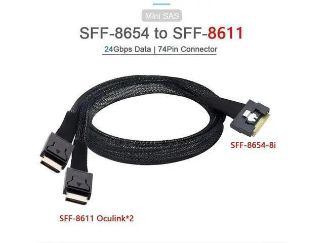 Alt view image 2 of 6 - PCIe Slimline SAS SFF8654 8i to Dual OCuLink SFF8611 4i Server Cable, AntiMisplug Design, 32AWG Data Harness, 10 Ohm Impedance, 1M