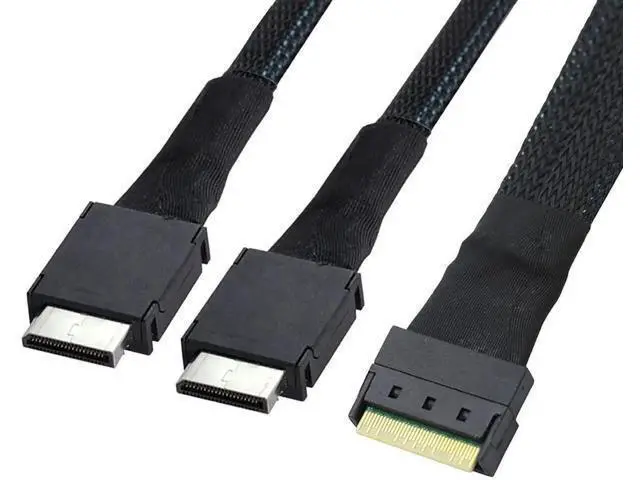 Alt view image 3 of 6 - PCIe Slimline SAS SFF8654 8i to Dual OCuLink SFF8611 4i Server Cable, AntiMisplug Design, 32AWG Data Harness, 10 Ohm Impedance, 1M