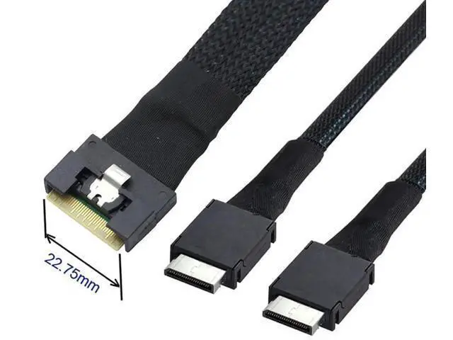 Alt view image 5 of 6 - PCIe Slimline SAS SFF8654 8i to Dual OCuLink SFF8611 4i Server Cable, AntiMisplug Design, 32AWG Data Harness, 10 Ohm Impedance, 1M