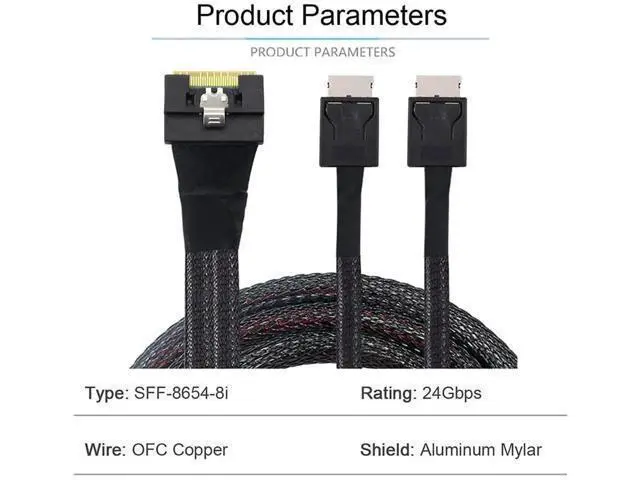 Alt view image 6 of 6 - PCIe Slimline SAS SFF8654 8i to Dual OCuLink SFF8611 4i Server Cable, AntiMisplug Design, 32AWG Data Harness, 10 Ohm Impedance, 1M