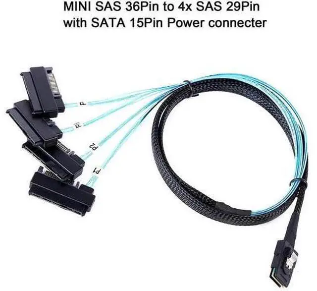 Alt view image 3 of 6 - 2Pack MiniSAS to SAS Cable, 1M / 3.3FT SFF8087 to 4×SFF8482 with SATA Power Adapter Cable