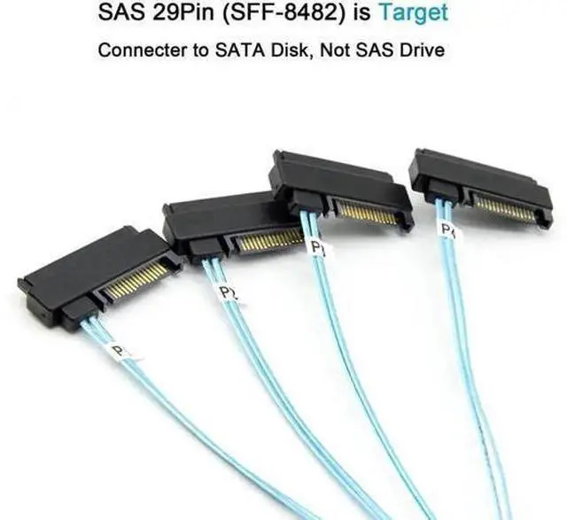 Alt view image 5 of 6 - 2Pack MiniSAS to SAS Cable, 1M / 3.3FT SFF8087 to 4×SFF8482 with SATA Power Adapter Cable