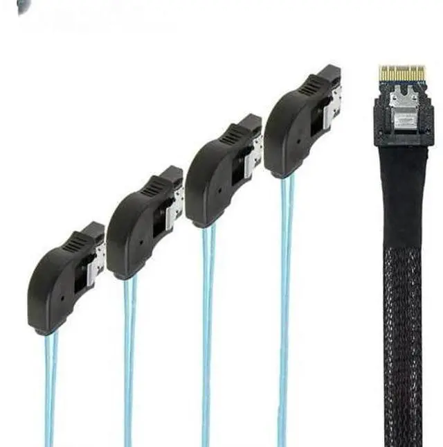 Main image of HighSpeed PCIe Slimline SAS 4.0 38Pin SFF8654 4i to 4Port SATA Adapter Cable with 7Pin RightAngle Female Connector