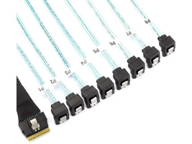 Alt view image 2 of 6 - 0.5M PCIe Slimline SAS SFF8654 8i to 8×SATA 90 Degree Server Cable, 24Gbps HighSpeed 32AWG 8Channel Hard Drive Data Transfer Cord