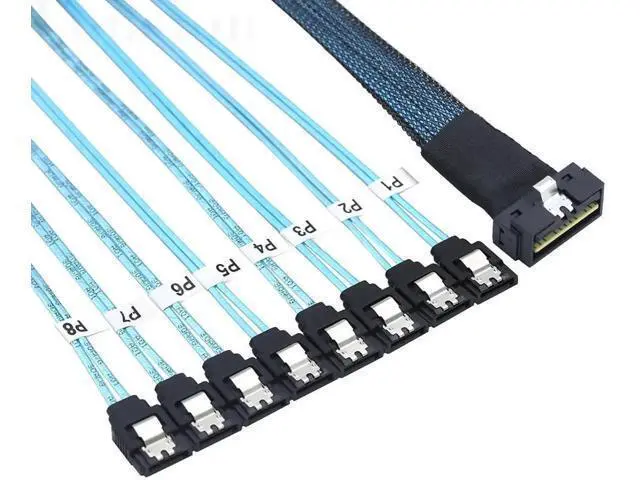 Alt view image 3 of 6 - PCIe SlimSAS LP LowProfile SFF8654 8i 74Pin to 8Port SATA Server Cable, 100Ohm Impedance, 30AWG HighSpeed Data Cable, 0.8M