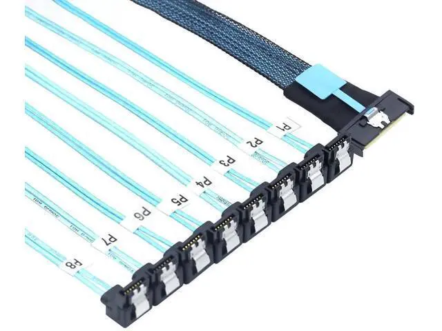 Alt view image 3 of 6 - MCIO PCIe SAS SFF8654 8i 74Pin to 8×SATA 7Pin Female 90Degree Cable, 32AWG HighSpeed Server Hard Drive Adapter, 0.5M
