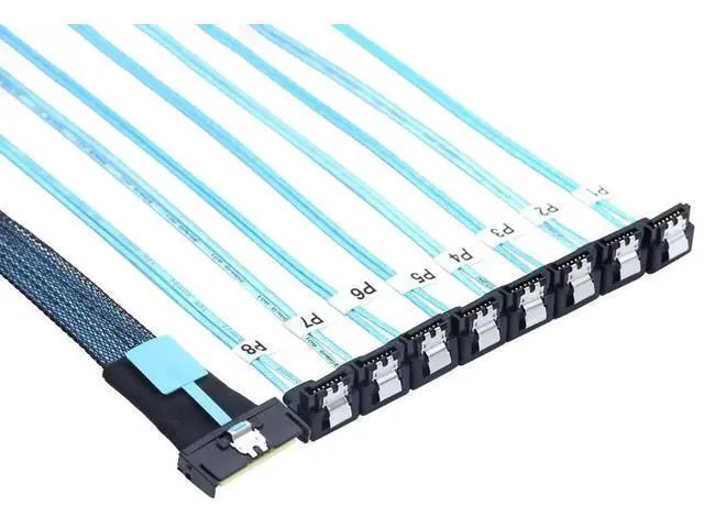 Alt view image 5 of 6 - MCIO PCIe SAS SFF8654 8i 74Pin to 8×SATA 7Pin Female 90Degree Cable, 32AWG HighSpeed Server Hard Drive Adapter, 0.5M