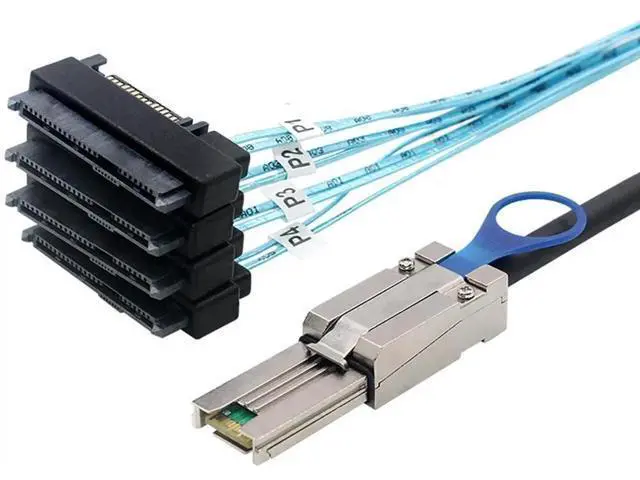 Alt view image 2 of 5 - Mini SAS HD SFF8088 26Pin to 4×SFF8482 Server Breakout Cable, 6Gbps HighSpeed 26Pin to 4Port Data Cord, 28AWG Copper Wire, 1M