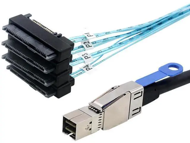 Alt view image 3 of 5 - Compatible Mini SAS HD SFF8644 to SFF8482 29Pin 2in1 SATA Hard Drive Data Cable, 28AWG Copper, 12Gbps HighSpeed Harness, 1m/39.37in