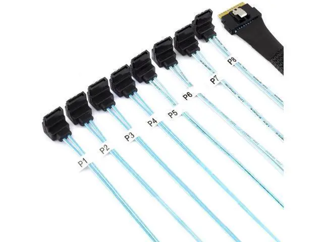 Alt view image 6 of 6 - PCIe Slimline SAS SFF8654 8i to 8×90Degree SATA Server Fanout Cable, 24Gbps HighSpeed 8Channel Hard Drive Data Cord, 32AWG, 0.8M