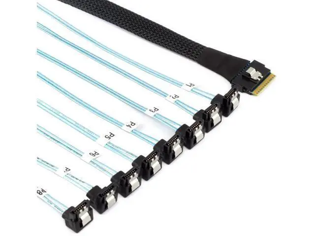 Alt view image 5 of 6 - PCIe Slimline SAS SFF8654 8i to 8×90Degree SATA Server Fanout Cable, 24Gbps HighSpeed 8Channel Hard Drive Data Cord, 32AWG, 0.8M
