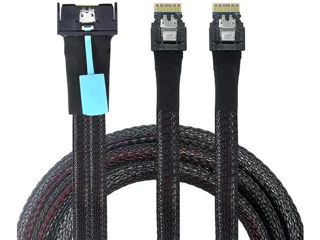 Alt view image 3 of 6 - Gen5 MCIO 8X Slimline SAS 8i to Dual SFF8654 4i Server Cable, 24Gbps HighSpeed Data Transfer Cord, 85 Impedance, 0.5M