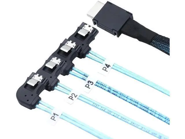 Main image of OCuLink PCIExpress SAS SFF8611 4i to RightAngle SATA 7Pin Server Hard Drive Cable, 32AWG, 12Gbps HighSpeed Internal Harness, 1M