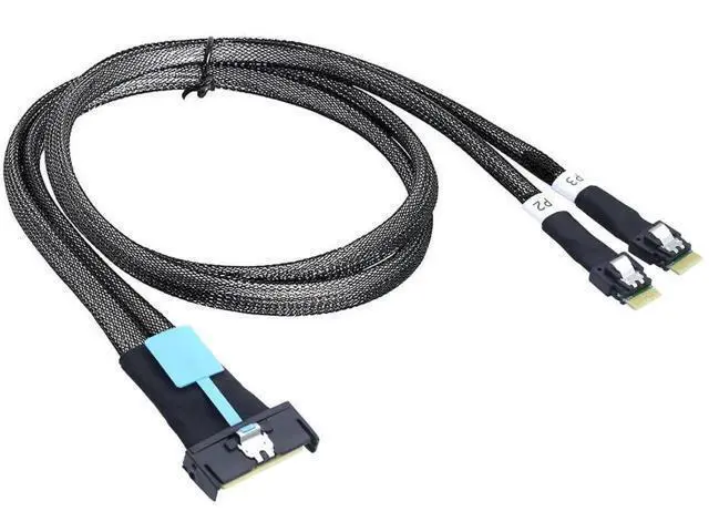 Alt view image 6 of 6 - Gen5 MCIO 8X Slimline SAS 8i to Dual SFF8654 4i Server Cable, 24Gbps HighSpeed Data Transfer Cord, 85 Impedance, 0.5M
