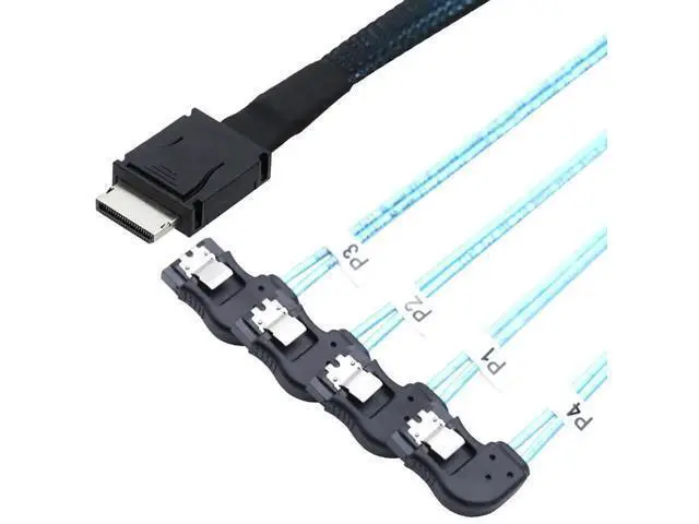 Alt view image 2 of 5 - OCuLink PCIExpress SAS SFF8611 4i to RightAngle SATA 7Pin Server Hard Drive Cable, 32AWG, 12Gbps HighSpeed Internal Harness, 1M