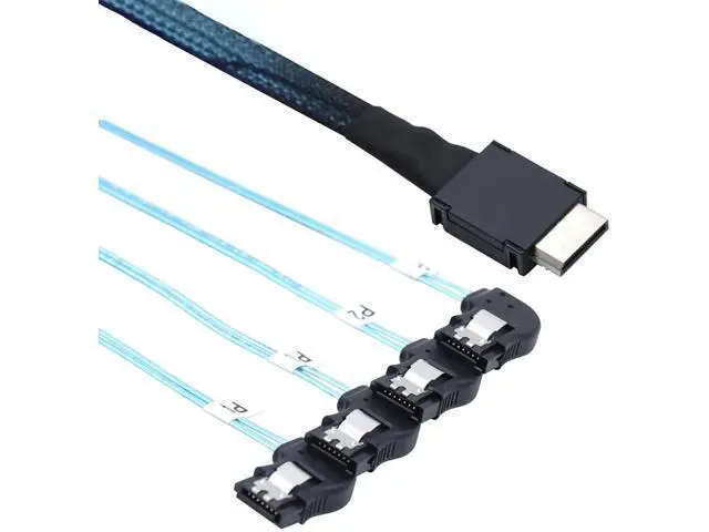 Alt view image 3 of 5 - OCuLink PCIExpress SAS SFF8611 4i to RightAngle SATA 7Pin Server Hard Drive Cable, 32AWG, 12Gbps HighSpeed Internal Harness, 1M