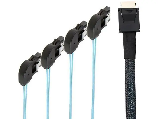Alt view image 4 of 5 - OCuLink PCIExpress SAS SFF8611 4i to RightAngle SATA 7Pin Server Hard Drive Cable, 32AWG, 12Gbps HighSpeed Internal Harness, 1M
