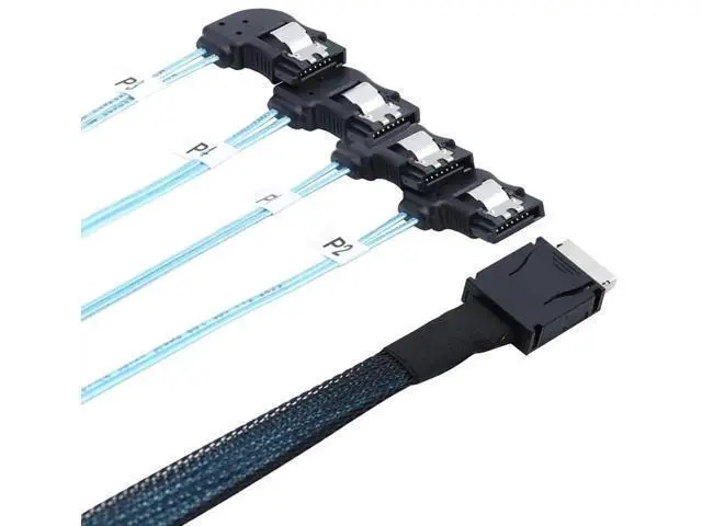 Alt view image 5 of 5 - OCuLink PCIExpress SAS SFF8611 4i to RightAngle SATA 7Pin Server Hard Drive Cable, 32AWG, 12Gbps HighSpeed Internal Harness, 1M