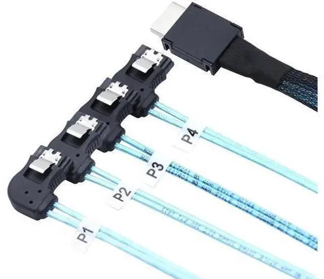 Alt view image 4 of 5 - 0.5M OCuLink PCIExpress SAS SFF8611 4i to SATA 7P Right Angle Server Hard Drive Cable, 32AWG 12Gbps HighSpeed Internal Harness