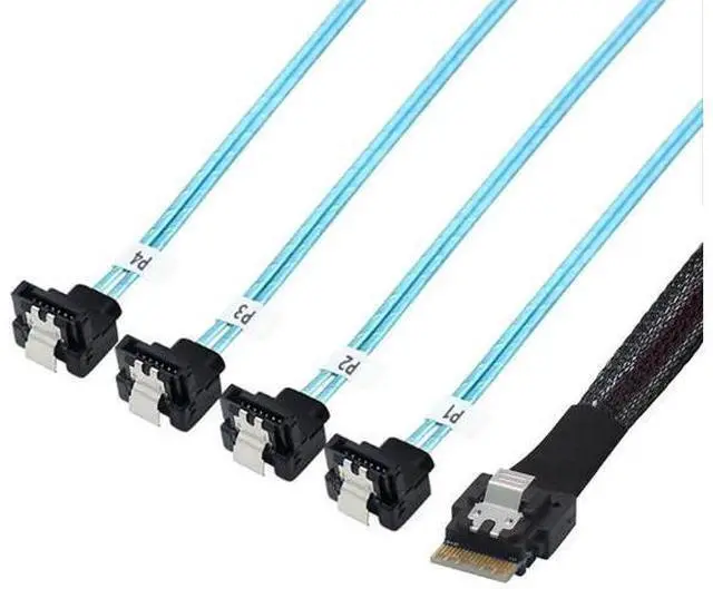 Main image of PCIe Slimline SAS 4.0 38Pin SFF8654 4i to 4×90Degree Female SATA Server Cable, 30AWG HighSpeed Internal Harness, 1m / 39.37in