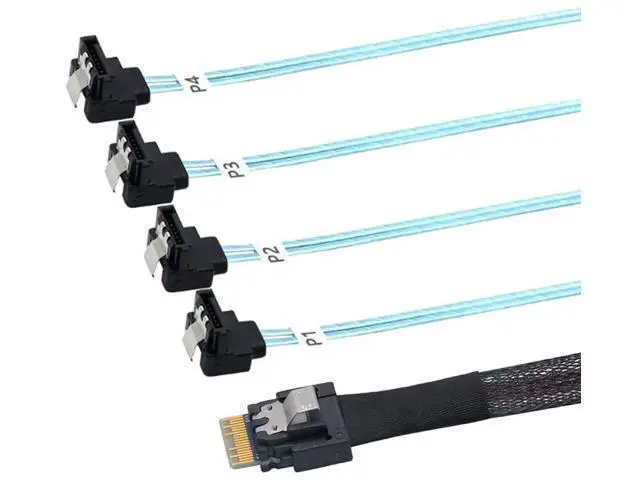 Alt view image 3 of 6 - PCIe Slimline SAS 4.0 38Pin SFF8654 4i to 4×90Degree Female SATA Server Cable, 30AWG HighSpeed Internal Harness, 1m / 39.37in
