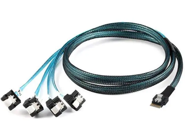 Alt view image 4 of 6 - PCIe Slimline SAS 4.0 38Pin SFF8654 4i to 4×90Degree Female SATA Server Cable, 30AWG HighSpeed Internal Harness, 1m / 39.37in