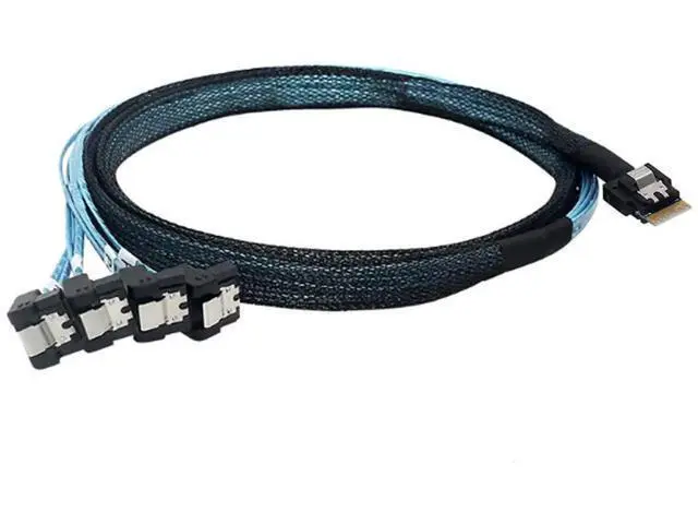Alt view image 5 of 6 - PCIe Slimline SAS 4.0 38Pin SFF8654 4i to 4×90Degree Female SATA Server Cable, 30AWG HighSpeed Internal Harness, 1m / 39.37in